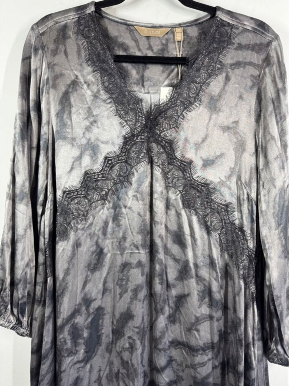 Culture Tie Dye Lace Dress Grey Black Medium Boho Chic Flowy Romantic Elegant - Picture 3 of 13